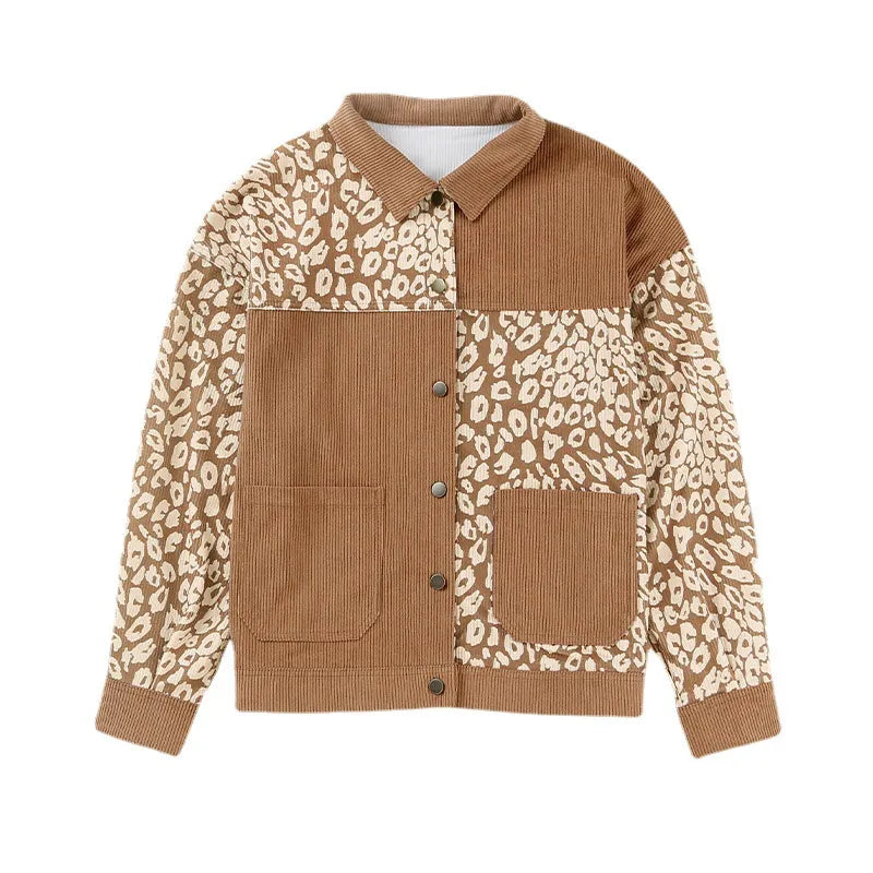 Ally - Damenjacke aus Cordeuse mit Leopardendetails