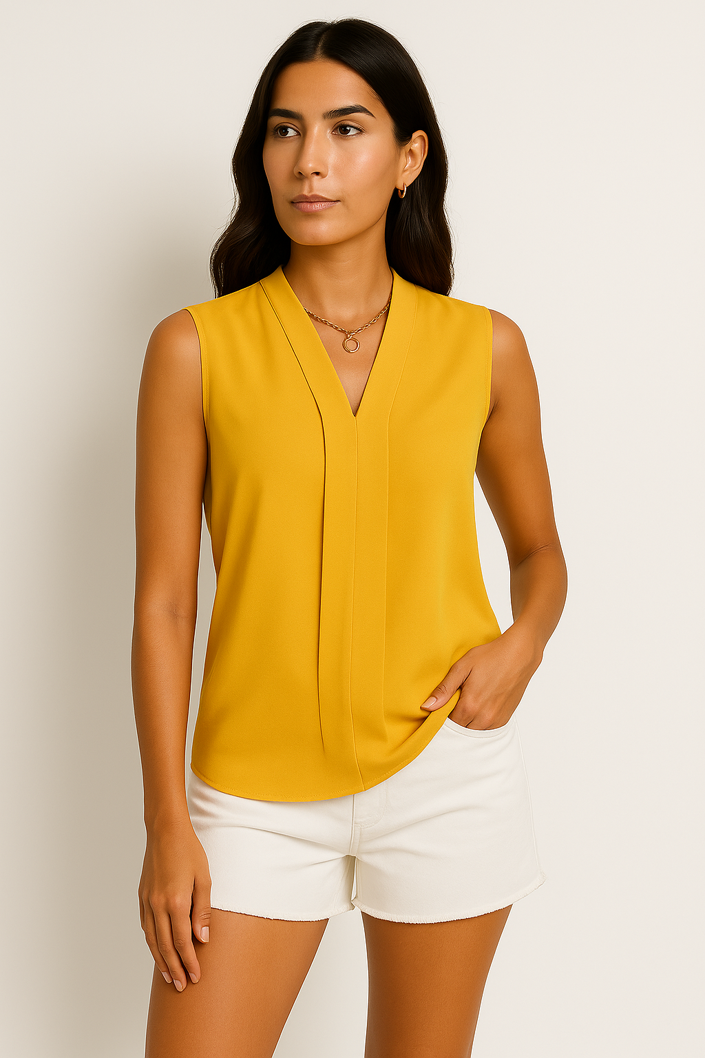 Ärmellose V-Ausschnitt Bluse