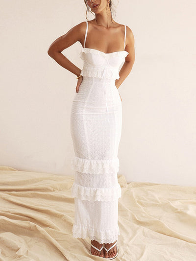 Hanna | Romantisches Spitzenkleid mit Rüschen – Feminine Eleganz in Weiß