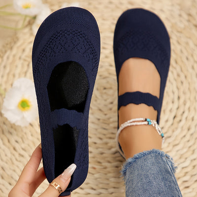 Damen Ballerinas | Mary Jane Design | Ultraweicher Stoff | Rutschfeste Sohle