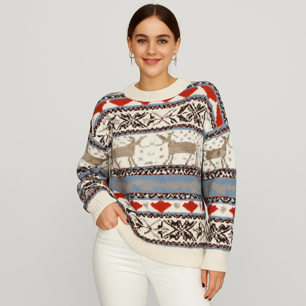 Ivanna | Geometrischer Pullover mit Weihnachts-Rentiermuster