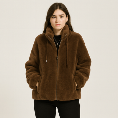 Kortney | Rote Plüschjacke aus Kunstpelz