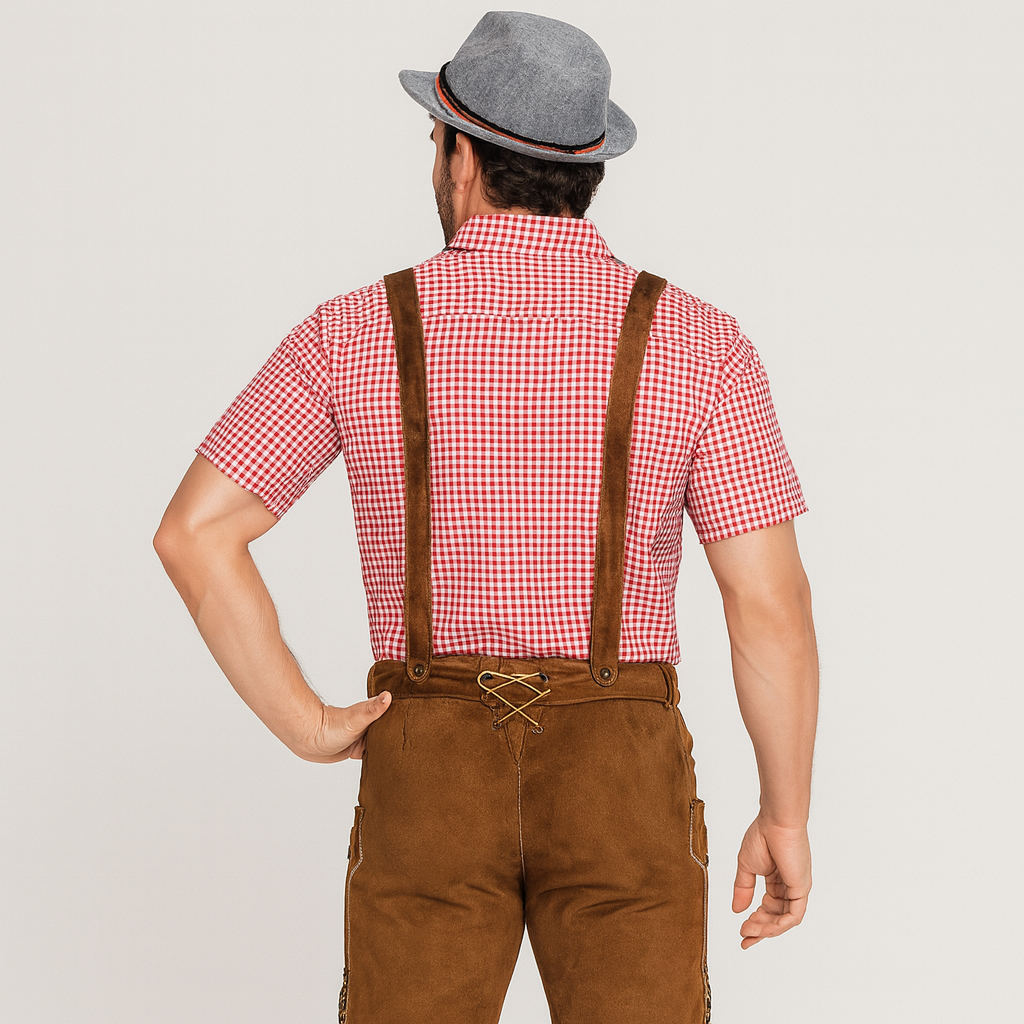 Herren Lederhose Braun – Echtes Trachtenleder mit Stickerei & Hosenträger für Oktoberfest