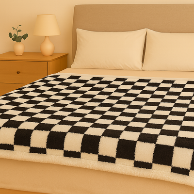 Eleganter, schieferkarierter Plüschüberwurf – Wende-Doppelschichtdecke