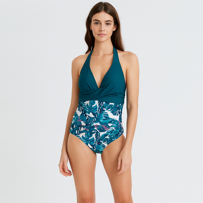 Viola – Neckholder-Badeanzug mit V-Ausschnitt und Print