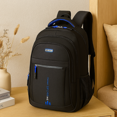 Laptop-Rucksack mit großem Fassungsvermögen – Stilvolle schwarze Reise- und Businesstasche aus Nylon mit verstellbaren Riemen