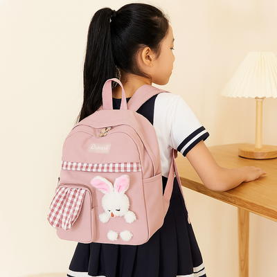 Niedlicher Cartoon-Mini-Rucksack für Mädchen – Faltbare, leichte Reisetasche mit rosa Häschen- und blauem Panda-Design