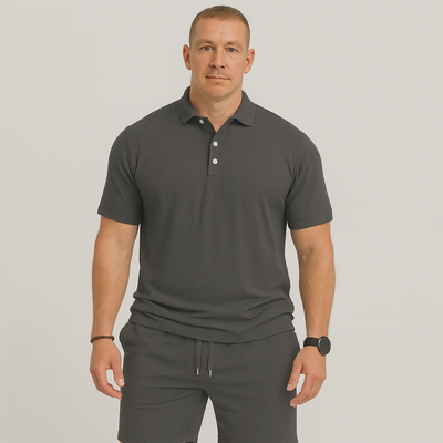 Herren Sommer Casual Set – Leichtes Oberteil mit Golfkragen und einfarbige Shorts mit Taschen