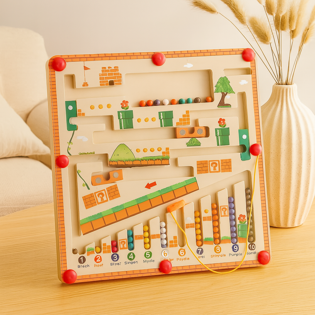 Magnetisches Pilz-Sortierbrett – Zählpuzzle mit Stift und Perlenlabyrinth