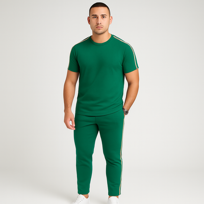 Retro-Streetwear-Set für Herren – Loose Fit T-Shirt mit Seitenstreifen und passender Hose