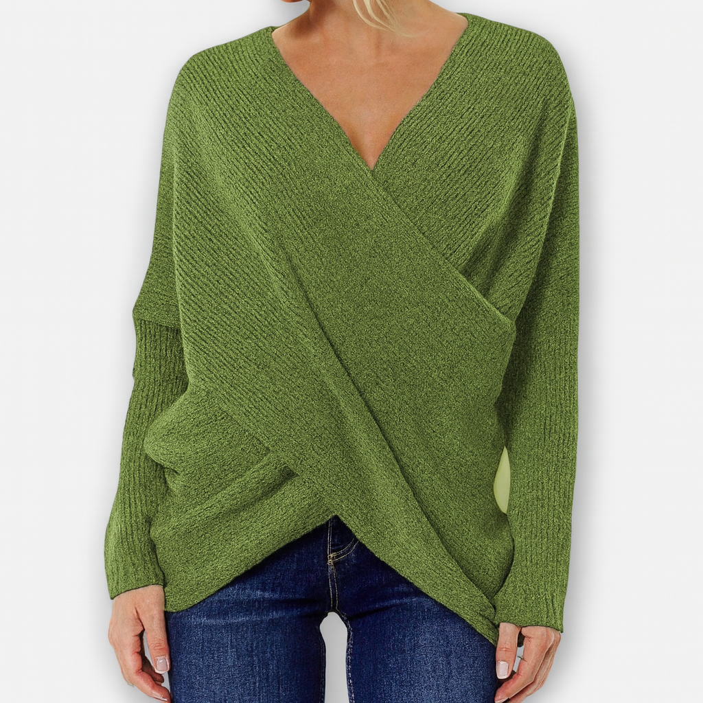 Strickpullover im Wickelstil – Eleganter grüner Komfort