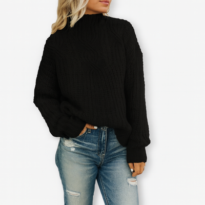 Schwarzer Zopfmuster Rollkragenpullover – Zeitlose Eleganz