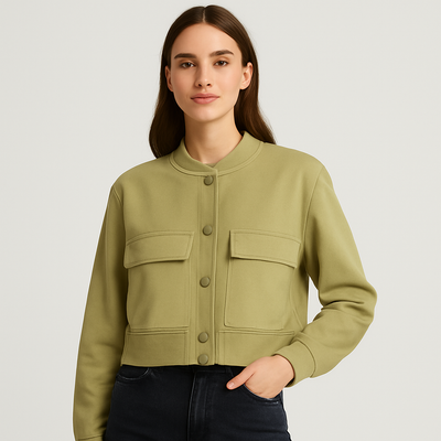Beige weicher Fliegerjacke für Damen – Lässiger und bequemer Look