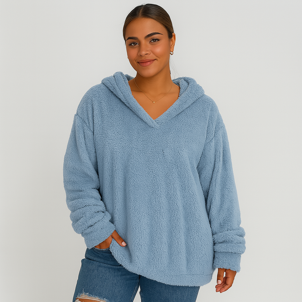 Fleece-Kapuzenpullover – Unifarbenes Damen Sweatshirt mit langen Ärmeln