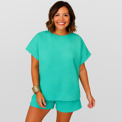 Elegantes 2-teiliges Set für Damen – Kurzarm-Crop-Top mit passenden Shorts