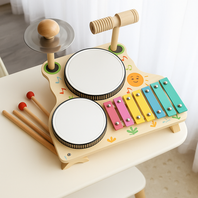Holztrommel-Set für Kinder – Tamburine & Schlaginstrumente für kreatives Spielen