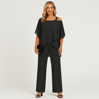 Damen-Zweiteiler – Eleganter Jumpsuit mit schulterfreier Bluse