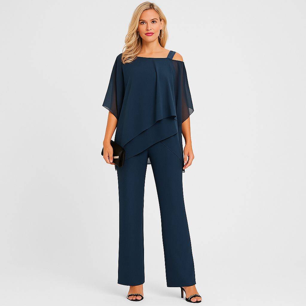 Damen-Zweiteiler – Eleganter Jumpsuit mit schulterfreier Bluse
