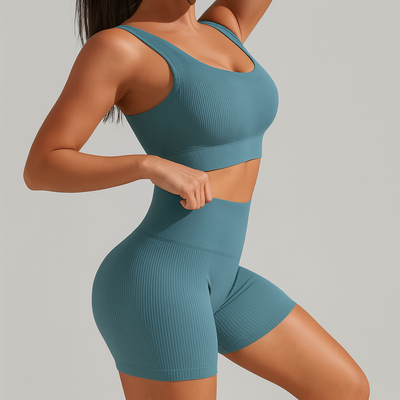 Damen Nahtloses Geripptes Yoga- & Pilates-Set – Fitness-Outfit mit Sport-BH & Leggings