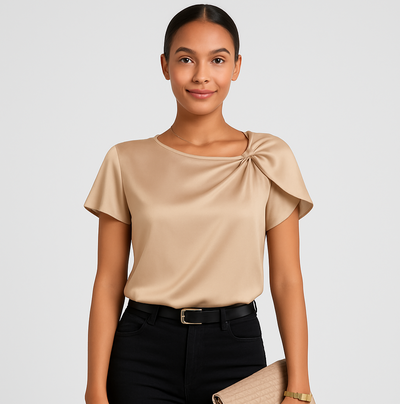 Lena – Moderne, elegante Schulterbluse mit Knoten-Details