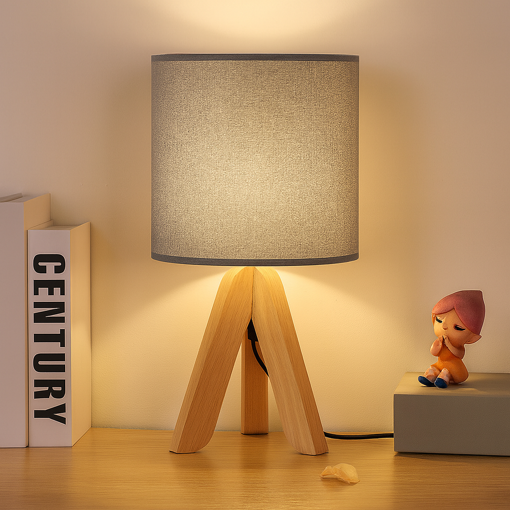 Clarest | Moderne Holzlampe mit Leinenschein