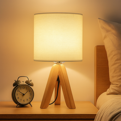 Clarest | Moderne Holzlampe mit Leinenschein
