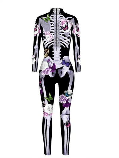 Damen Halloween-Jumpsuit mit Skelett-Print | Langarm & Einteiler