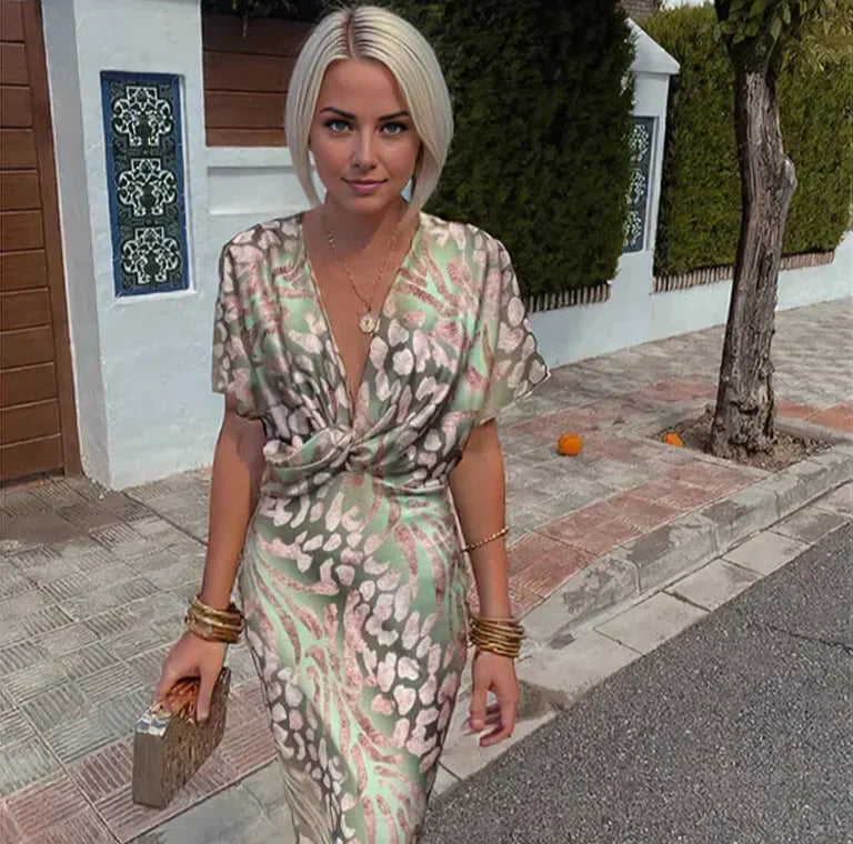 Verdrehter V-Ausschnitt Hochzeitsgastkleid