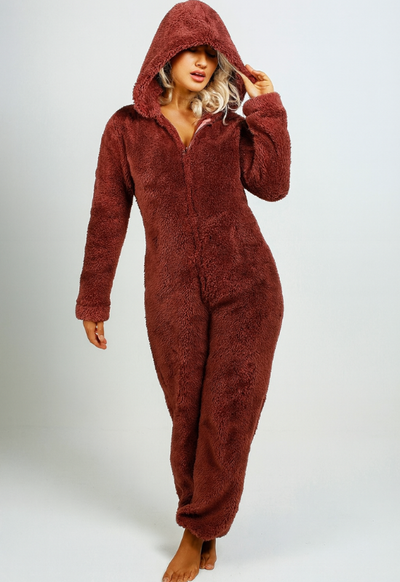 Eleganter Damen-Fleece-Overall mit Kapuze