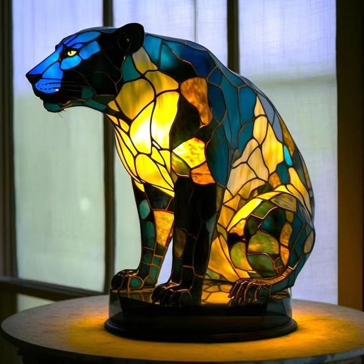 Pantherlampe aus farbigem Glas – Nachttischlampe für stilvolle Beleuchtung, 17 cm x 17 cm