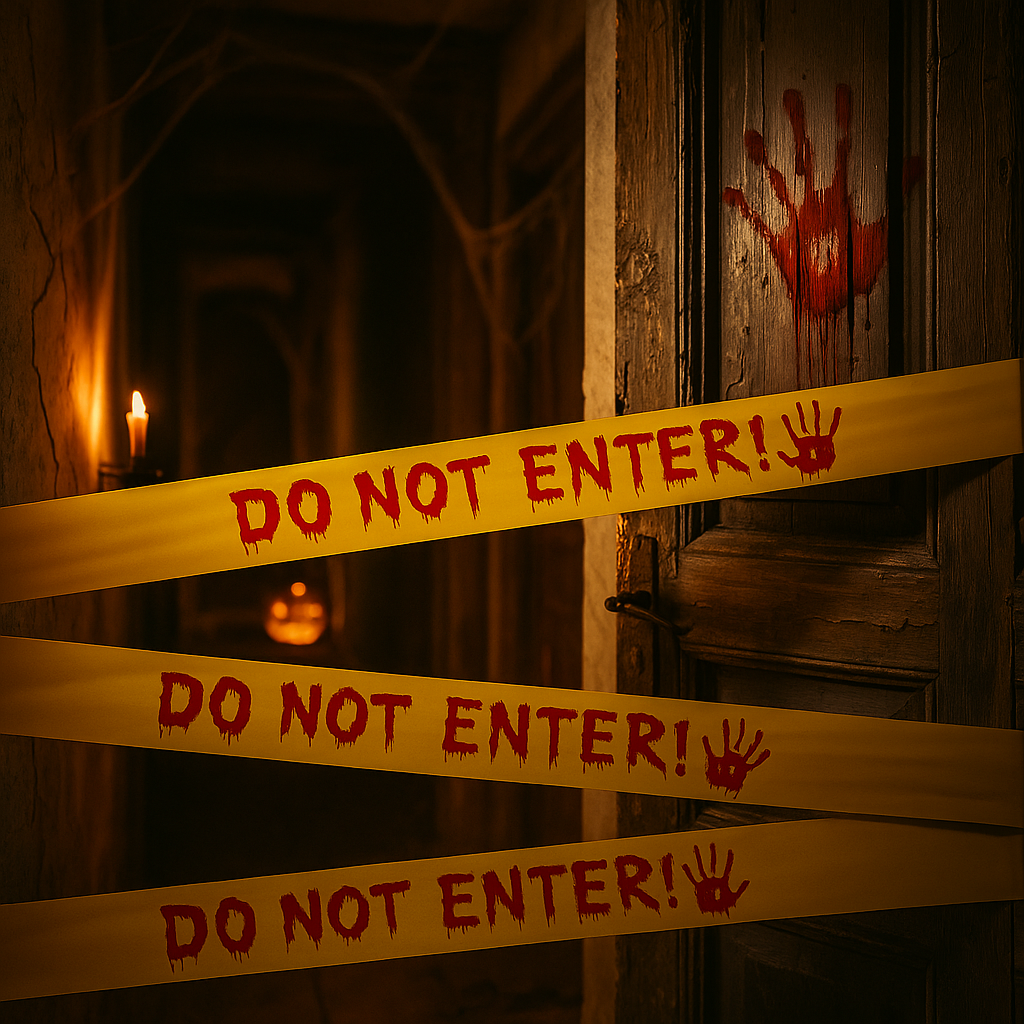 Halloween Warnband mit blutigen Handabdrücken – 25m Kunststoff Dekorolle für Horrorparty und Spukhaus