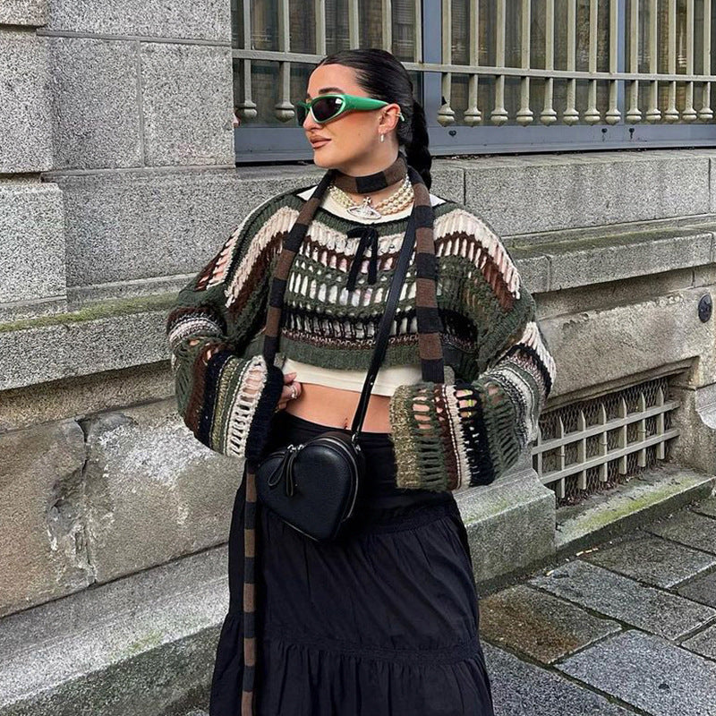 Cropped Crochet Pullover für Damen