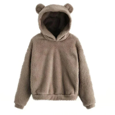 Flauschiger Bärenohr-Kapuzenpullover für Damen