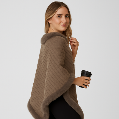 Loretta | Zopfmuster-Pullover mit Fledermausärmeln und Pelzbesatz