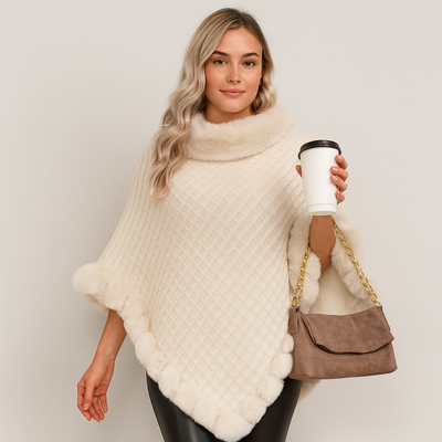 Maribeth | Cardigan mit Kunstpelzbesatz und asymmetrischem Saum