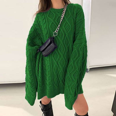 Enna - Texturiertes Strickkleid mit Zopfmuster und Lockerer Passform