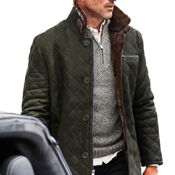 Herren gesteppter Langmantel mit Teddyfell-Kragen und praktischen Taschen Aliams