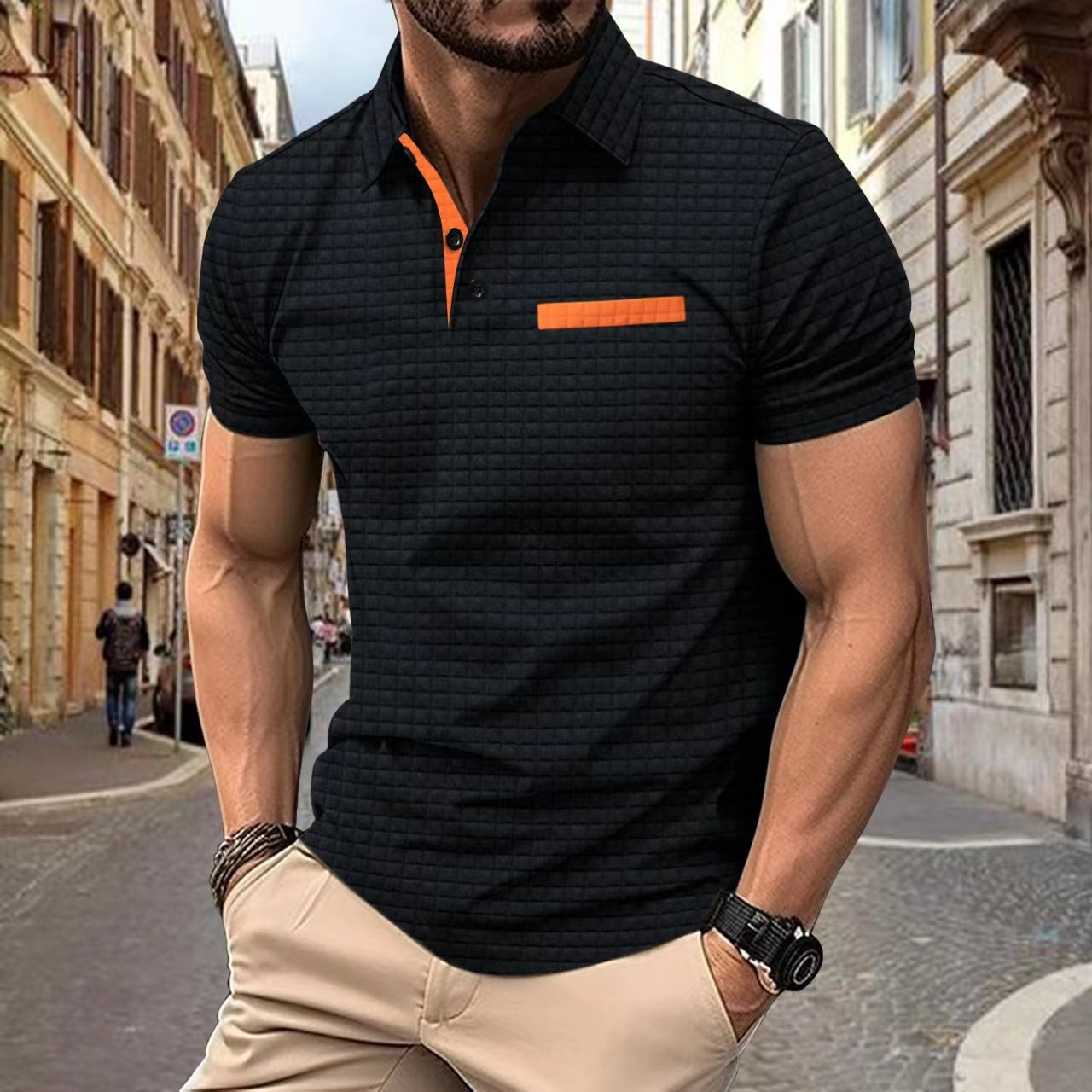 Herren modisches Kurzarm-Polohemd mit strukturiertem Design Aliams