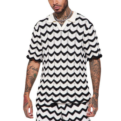 Herren lässiges Strickoberteil mit Wellenmuster Aliams