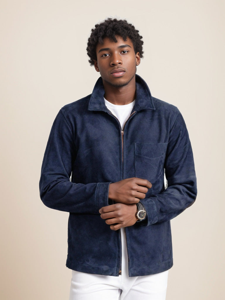 Herren Wildlederjacke mit modernem Stehkragen und praktischen Taschen Aliams