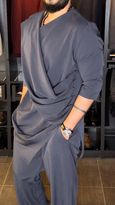 Herren stylische Wickelbluse mit Drapierungsdetails Aliams