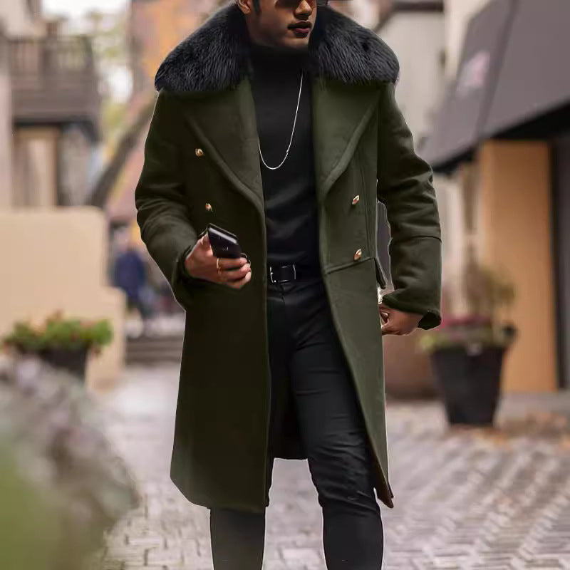 Herren eleganter Langmantel mit Teddyfellkragen Aliams