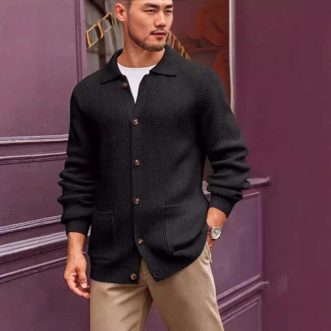 Herren Strickjacke mit großflächiger Rippstruktur und praktischen Taschen Aliams