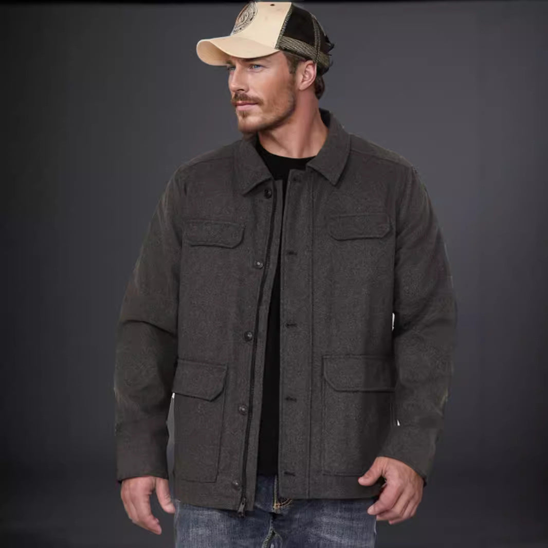 Herren lässige Wolljacke mit praktischen Brusttaschen Aliams