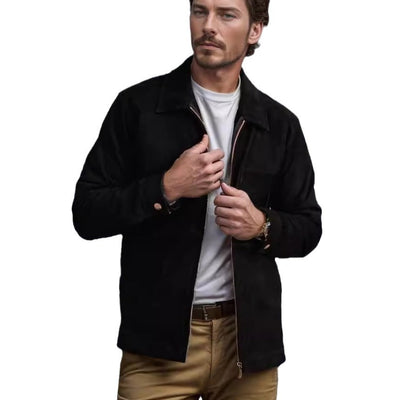 Herren Wildlederjacke mit modernem Stehkragen und praktischen Taschen Aliams