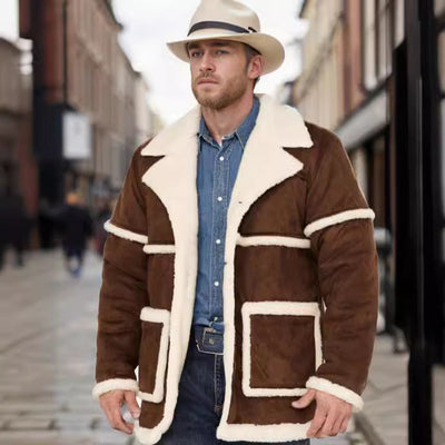 Herren Lammfell-gefütterte Bikerjacke mit breitem Kragen und praktischen Taschen Aliams