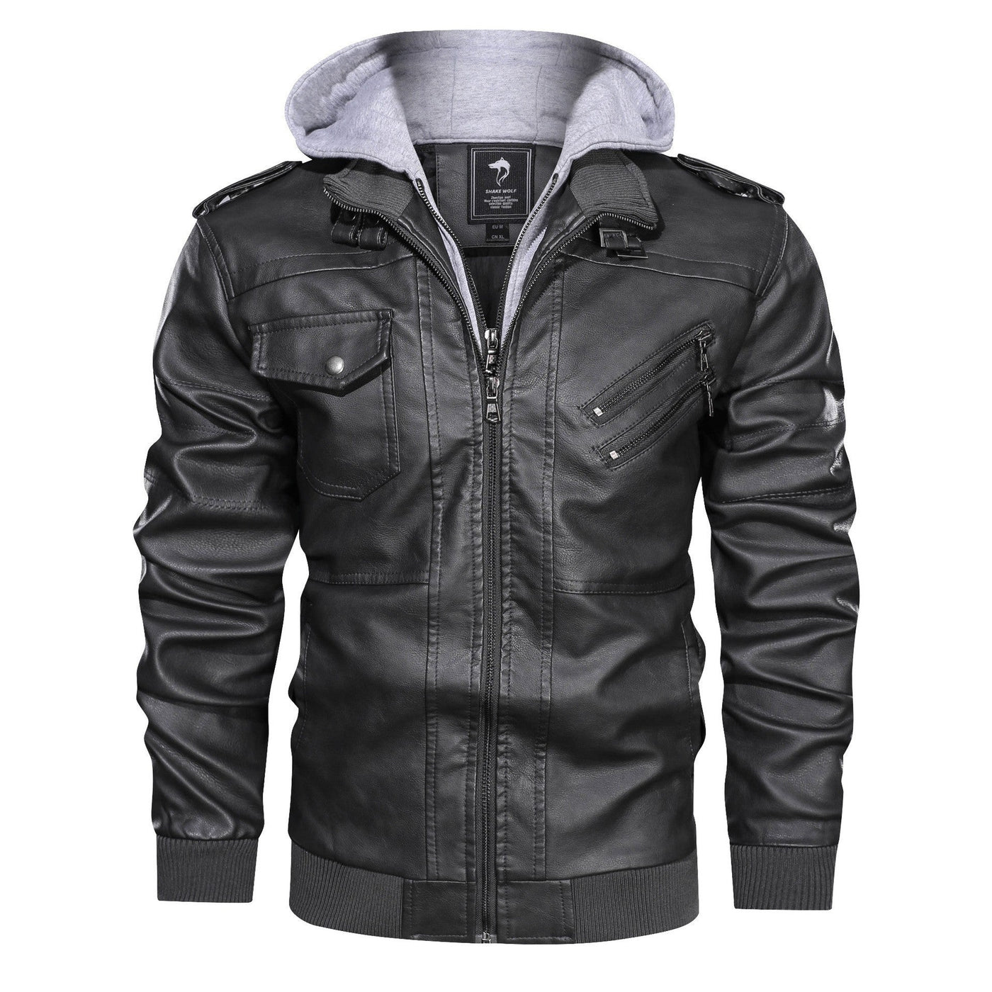 Lederjacke Herren abnehmbar Kapuze und Taschen