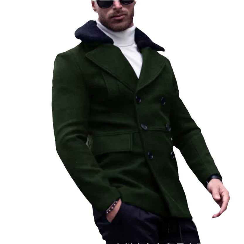 Herren eleganter Wollmantel mit Teddyfell-Kragen Aliams