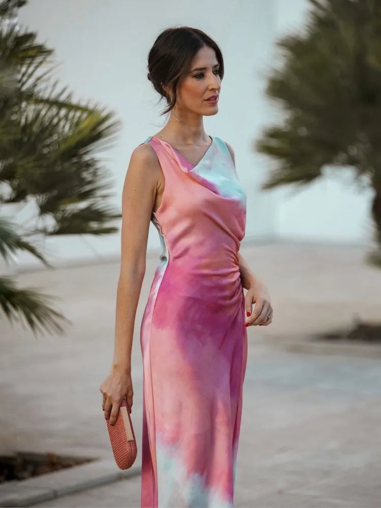 Talia - Tie Dye-Kleid mit Schalkragen