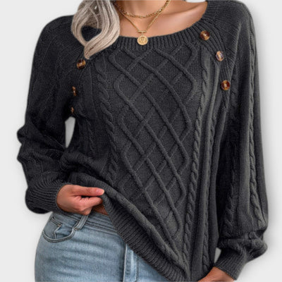 Eleganter Zopfmuster-Pullover – Mit Knopfdetails